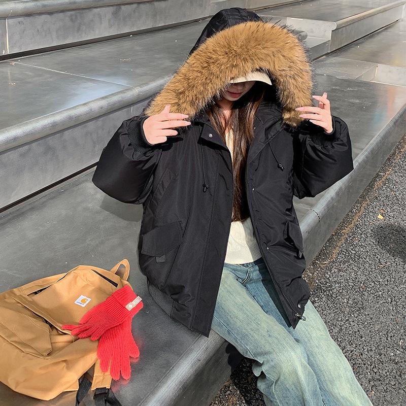 

Съемный большой меховой воротник Инструментальный пирог Преодолевает женскую зимнюю хлопковую куртку XL