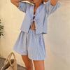 Summer Vintage Plaid Outfit Loose V Neck Puff Sleeve Front Tie-Up Blouse Top Shorts Women 2 Piece Set