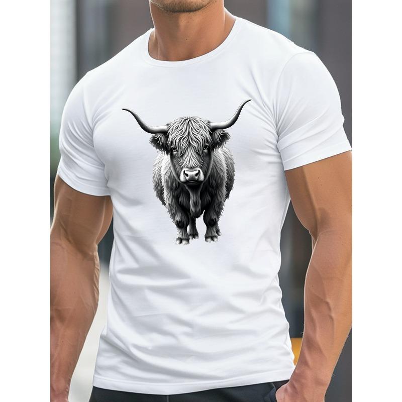 Европейские размеры Мужская футболка с принтом портрета шотландской коровы Хайленд - Легкая дышащая летняя футболка с графическим изображением шотландской коровы S