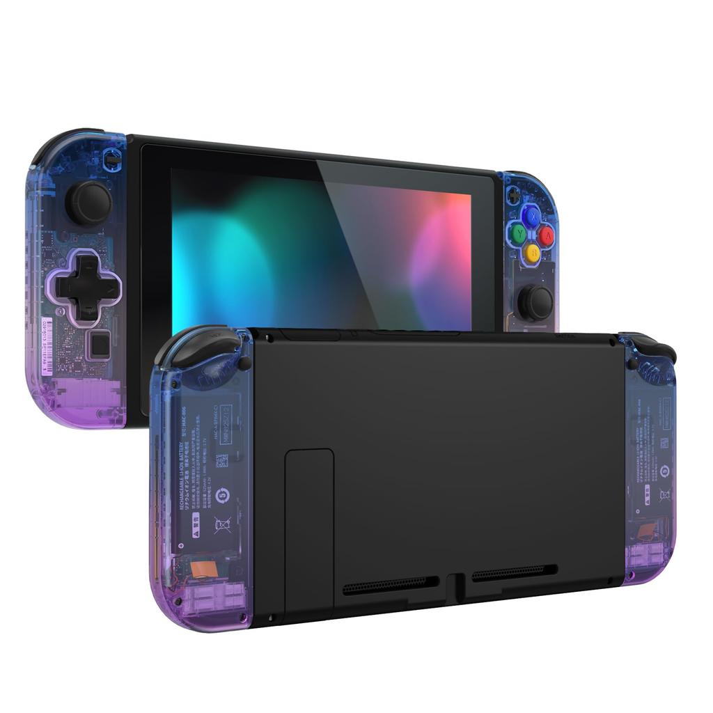eXtremeRate Clear Handheld Controller Housing for Switch and OLED Includes Full Button Set and Console Case Not and Purple Gradient (D-Pad Version)