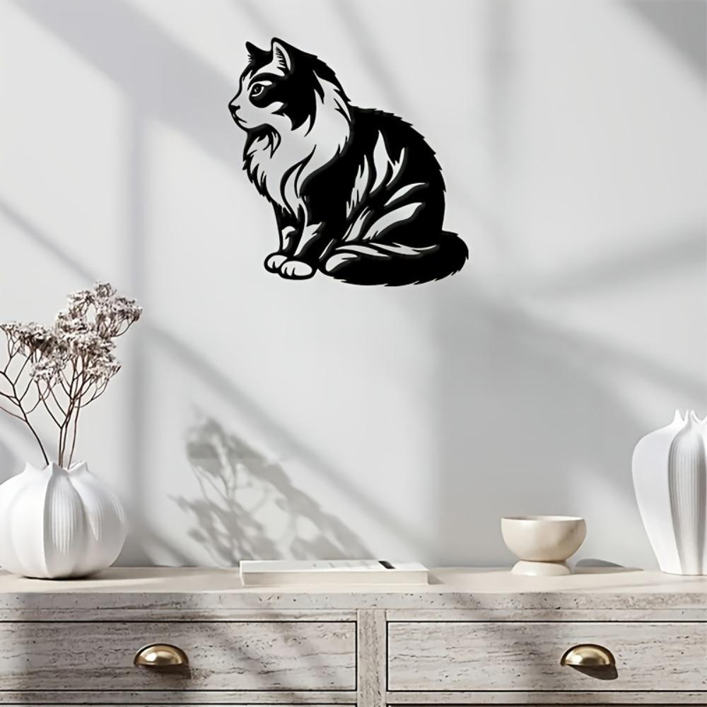 Metal Wall Art Long Cat Black Modern Home Decor Living Room Office Gift Valentine Thanksgiving Birthday