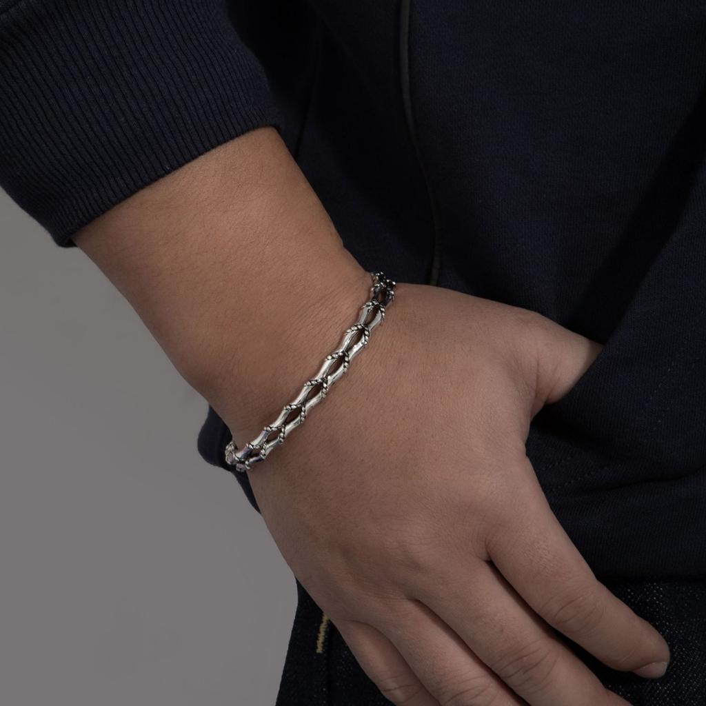 Open Bracelet Men'S And Women'S Metal Ancient Silver Bracelet Retro Simple Bamboo Feather Engraving Bracelet