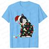 Fashion Trendy T Shirt Short Sleeve Tees for Unisex Funny Christmas Lights Cat T Shirts Female Korean Casual Streetwear Tshirt