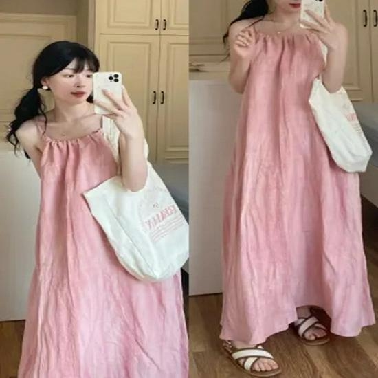 Solid Color Ruched Off-Shoulder Halterneck Summer Dress - Women's Slimming Beach Vacation Maxi Dress