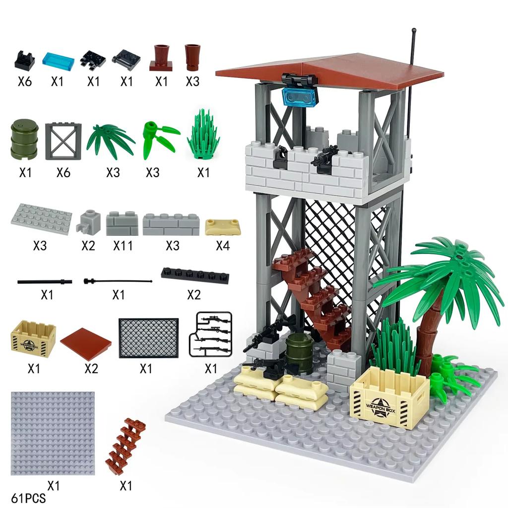 Dětské stavebnice Obrana a armáda Pozorovatelna Velitelství Signální základna Policejní drátěný plot Držák