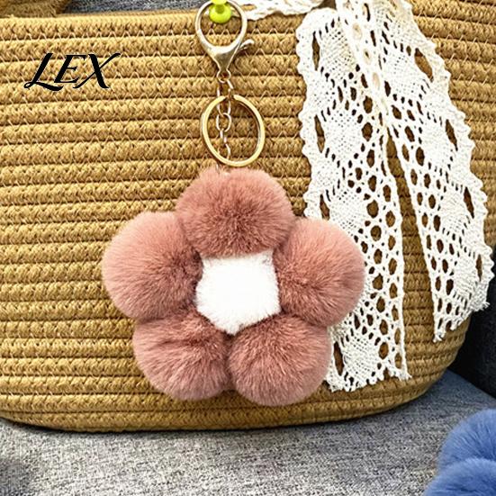 Women Bag Charm Plush Flower Keychain for Handbags, Five-petal Charm, Fluffy Backpack Hanging Accessory Soft
