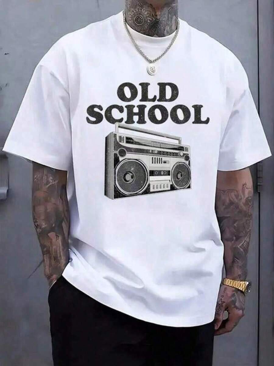 

Unisex s Heavyweight White T-Shirt Crew Neck Casual Essential Tee Old School Boom Box Retro 80S Rap Music Funny Tape Deck Gift T-Shirt XL