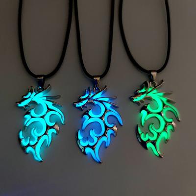 Dragon Necklace Glowing Night Fluorescence Antique Silver Plated Glow In The Dark Necklace for Men Women Party Hallowen