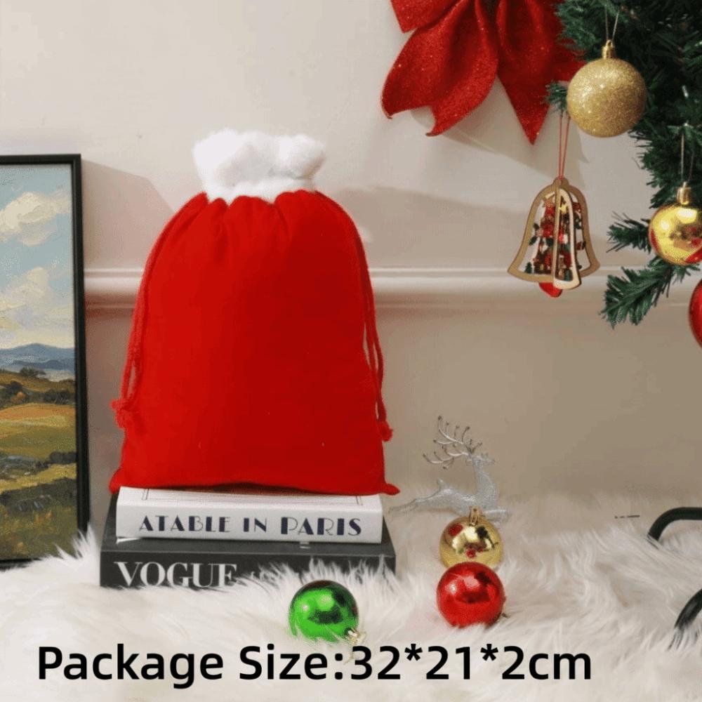 Dekorative Weiße Bordüre Weihnachtsgeschenktasche Pelzige Textur Wiederverwendbar Kordelzugtasche Pelzige Tasche Weihnachtsschenken