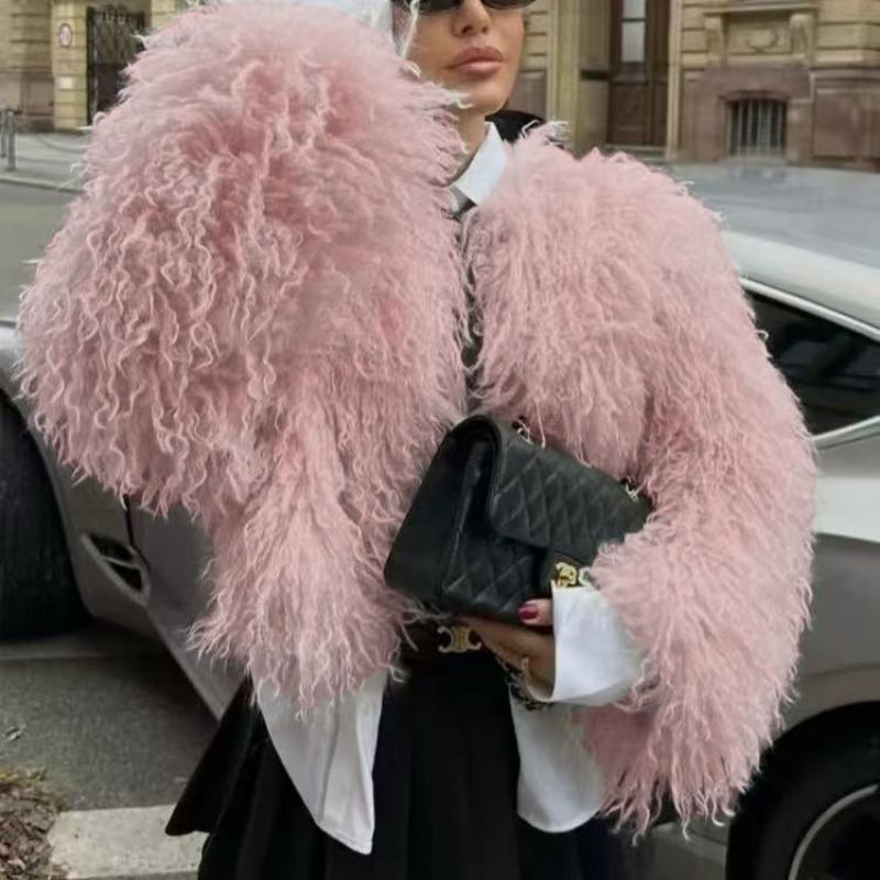 Women's clothing autumn and winter beach sheep hair imitation fur new artificial fur street girl long-sleeved top short