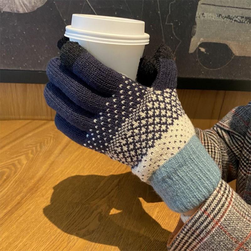 Strickhandschuhe für Damen und Herren zum Radfahren im Winter im Freien, doppellagig, warm und kältebeständig, mit dicken Samthandschuhen aus Touchscreen-Garn