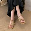 Fashion Elegant Bow Design Brand Slippers Women Fashion Square Toe Narrow Band Slide Sandals Sexy Open Toe Beach Sandals Sandalias Mujer