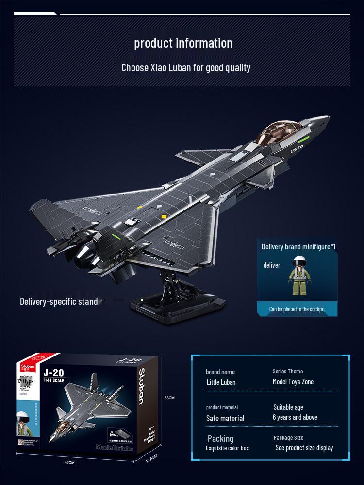 Xiao Luban J-20 Fighter Plane Block Model - Children s Educational Toy & School Gift