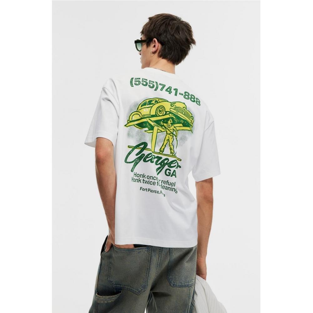H M LooSe FiT PrinTed T SHirT wHiTe George S gaS
