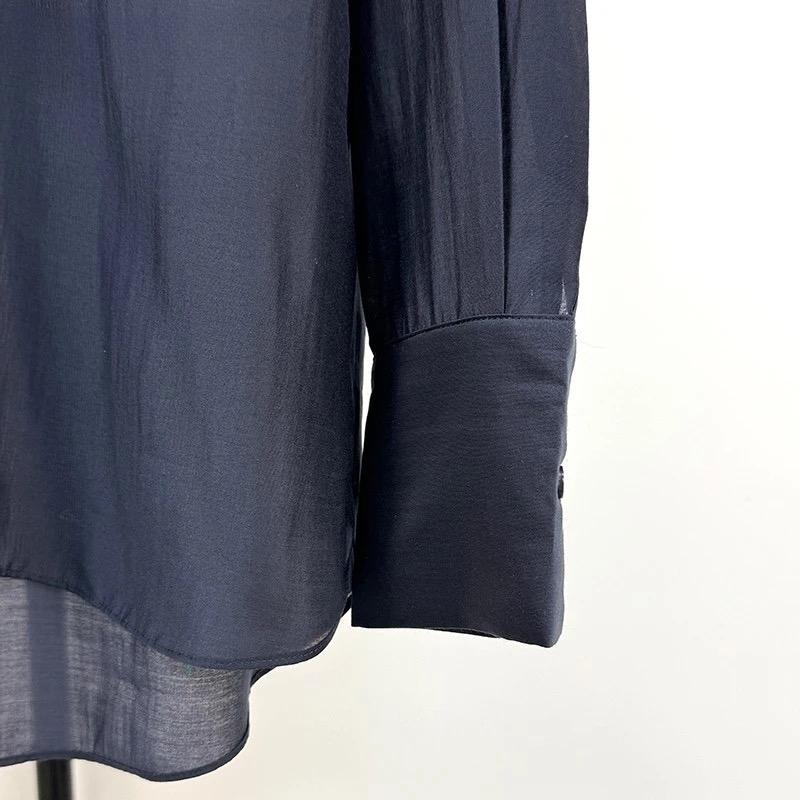 Women Satin Blouse Long Sleeve Elegant Office Shirt Female Tie Neck Loose Fit Solid Color Tops Fashion Casual Clothes Summer