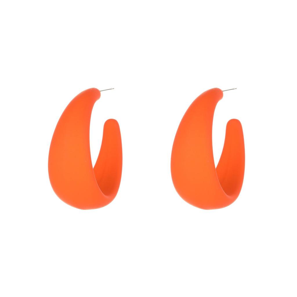 C-shaped Geometric Hoop Earrings: Candy Color Heart Dangles