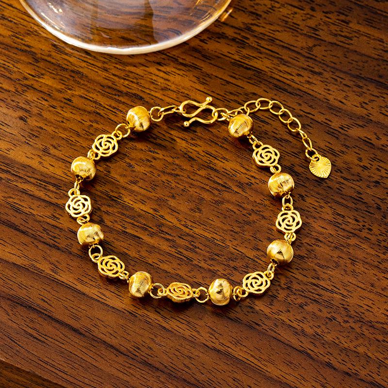 

Luxurious Hollow Flower Bracelet with Cat s Eye Beads - Imitation Gold