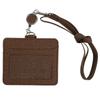 Negues Employee ID Card Case with Reel, Horizontal Neck Strap, Women's PU Leather ID Card Holder, Pass Case, Commuter Pass Case, Stylish, Brown