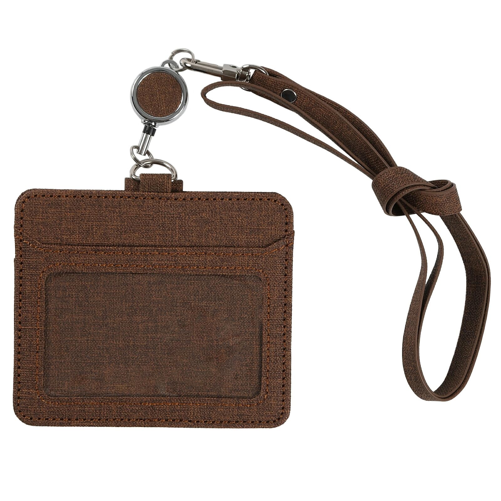 Negues Employee ID Card Case with Reel, Horizontal Neck Strap, Women s PU Leather ID Card Holder, Pass Case, Commuter Pass Case, Stylish, Brown