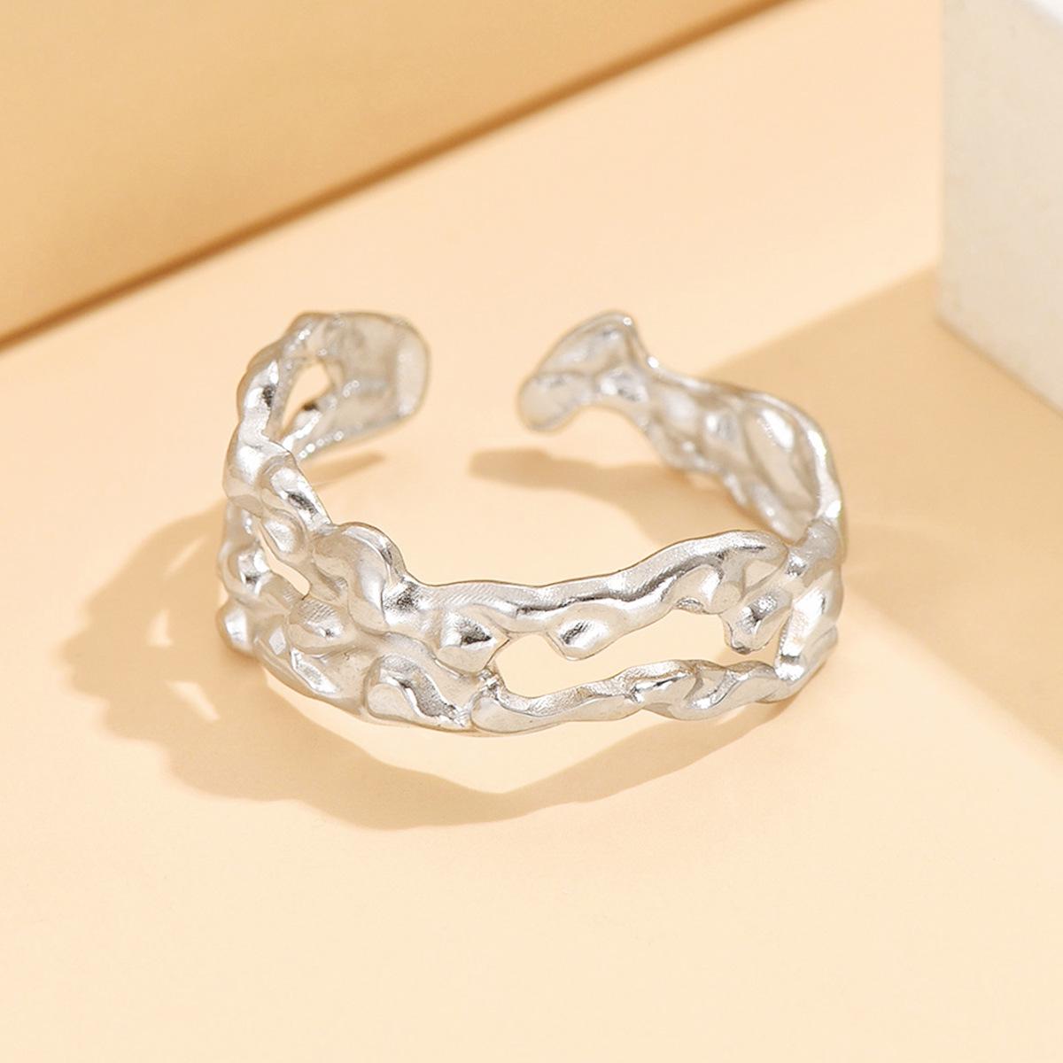 Personalized Stainless Steel Irregular Pleated Ring - Adjustable Retro Open Design for Women