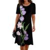 Women Dress Floral Breathable Pullover Sleeves O Neck Short Tulip Print Loose Soft A-line Knee