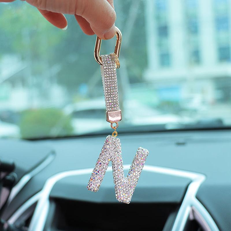 Fashion Sparkling Rhinestone Alphabet Keychain Cute Letter Charm Key Ring Exquisite Backpack Decoration Accessories Gifts
