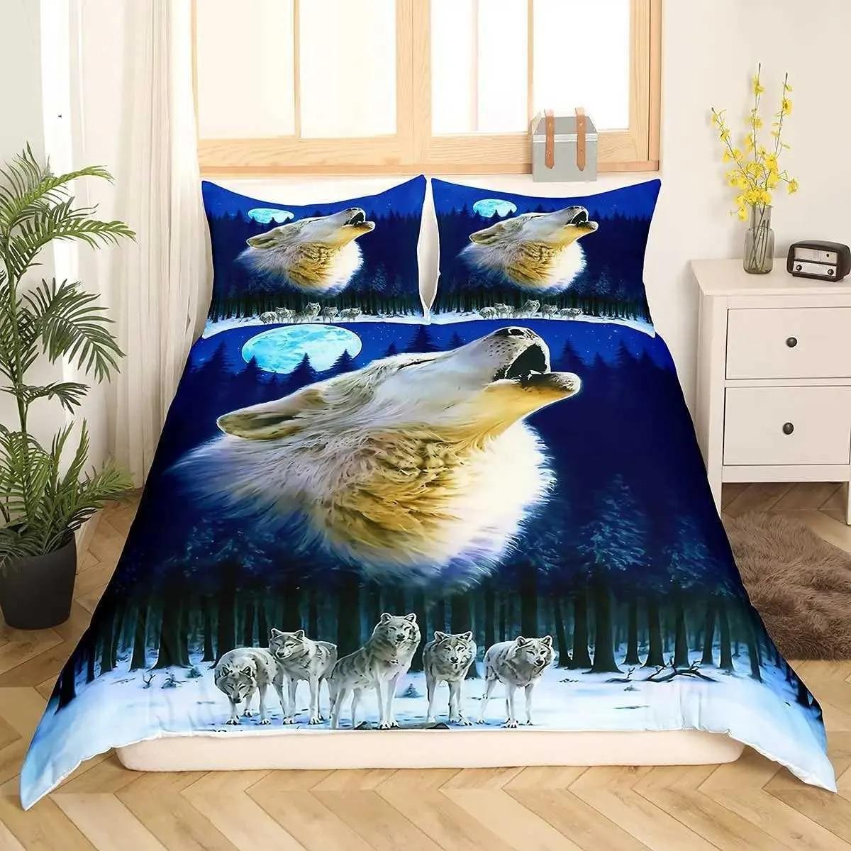 

Wolf Duvet Cover Twin Queen 2/3Pcs Wild Animal Wolves Bedding Set For Boys Girls Teens Microfiber Snow Mountain Comforter Cover EU Single(135x200cm)