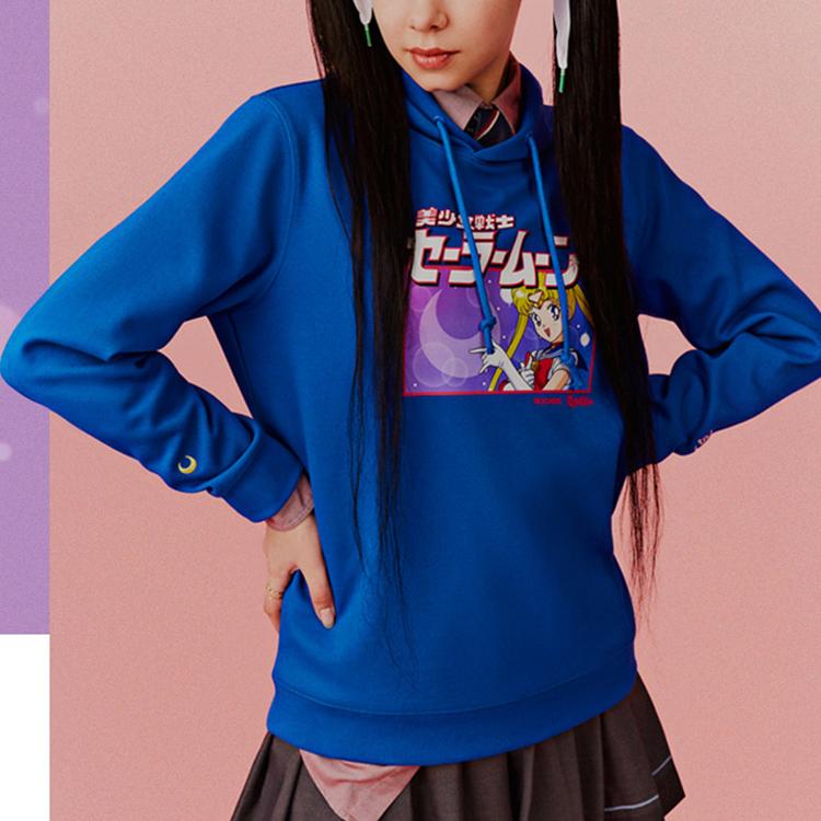 Skechers X Sailor Moon Collaboration Sports Casual Long Sleeve Hoodie Women hoodies Sky-Blue L120W114-00JG