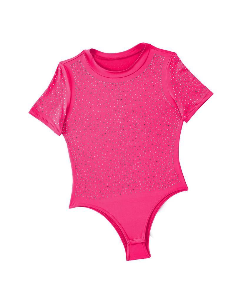 Azura Exchange Rhinestone Embellished Short Sleeve Bodysuit