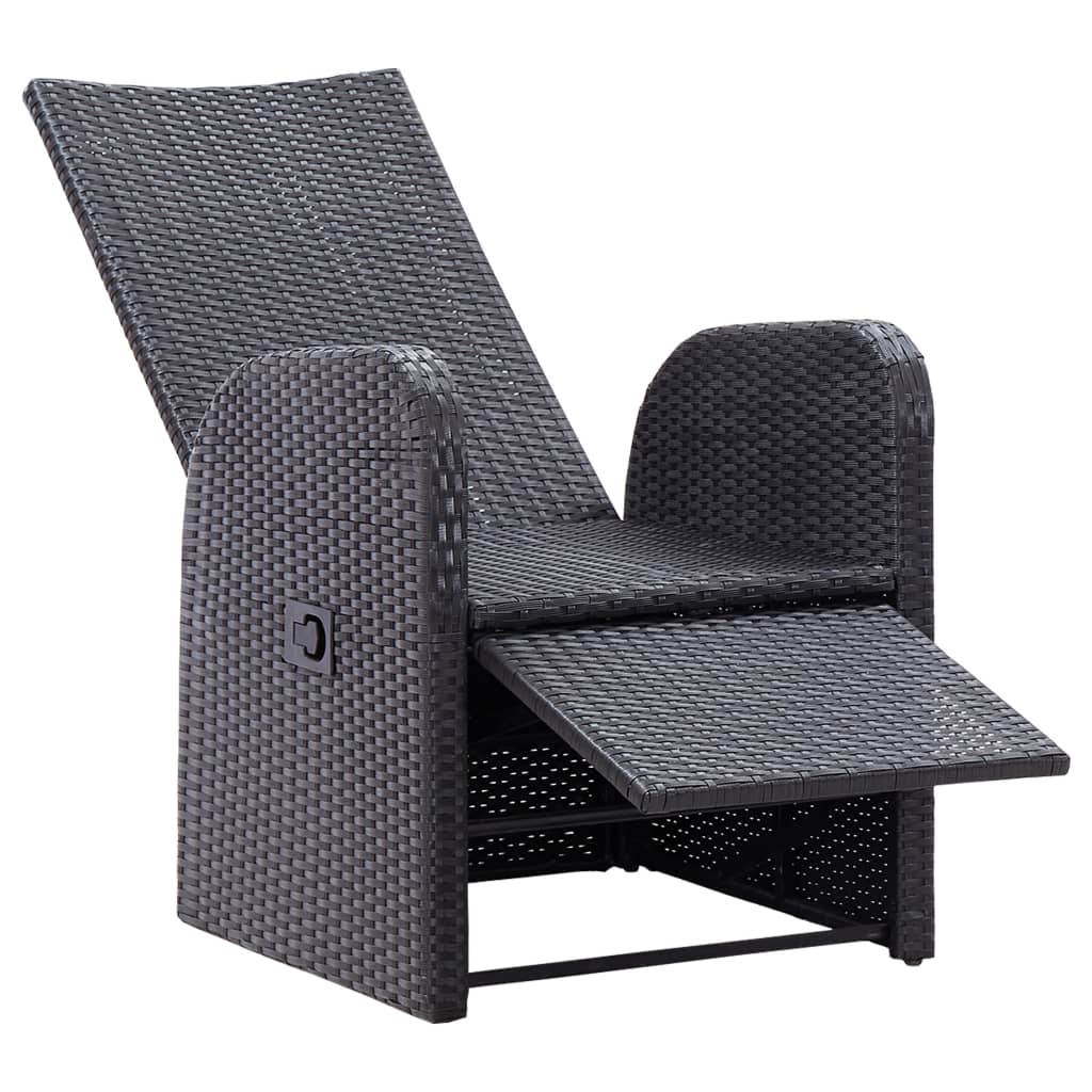 Garden Lounge Chair with Cushions 2 pcs Adjustable Black Poly Rattan