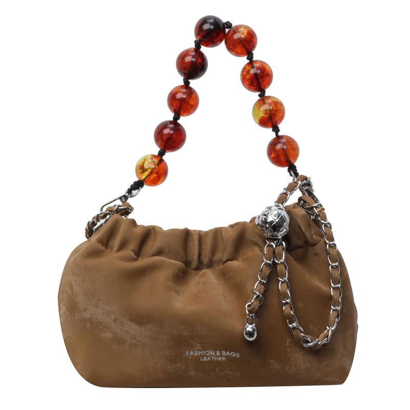 Premium Texture Small Bag Women's 2025 New Fashion Beaded Shoulder Messenger Bag Niche Design Chain Cloud Bag