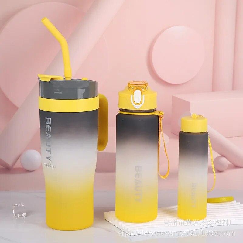 1.2L 40oz Gradient Tumbler with Straw - 3pcs Insulated Car Cup, BPA-Free Steel Ice Mug