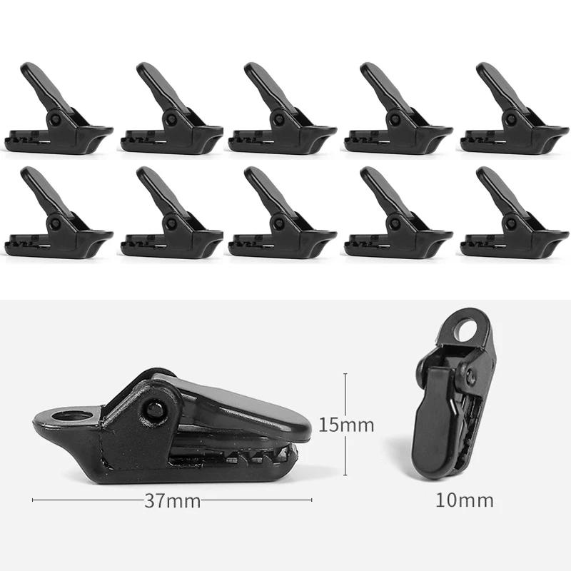 10 Uds. Clips para lona al aire libre tiendas de campaña toldo equipo de abrazadera de cuerda de viento hebilla de Clip de plástico Accesorios de gancho de agarre de mandíbula fija