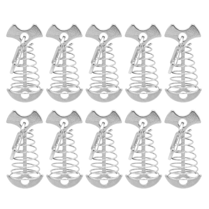10Pcs Deck Anchors Peg Windproof Fish Bone Tent Stakes with Spring Buckles Wind Rope Anchors Camping Tent Peg Easy to Use