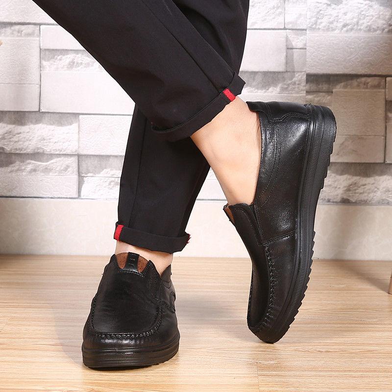 Men's Casual Genuine Leather Shoes Breathable Comfortable Men's Loafers Business Oxford Leather Flats Shoes Breathable Dad Shoes