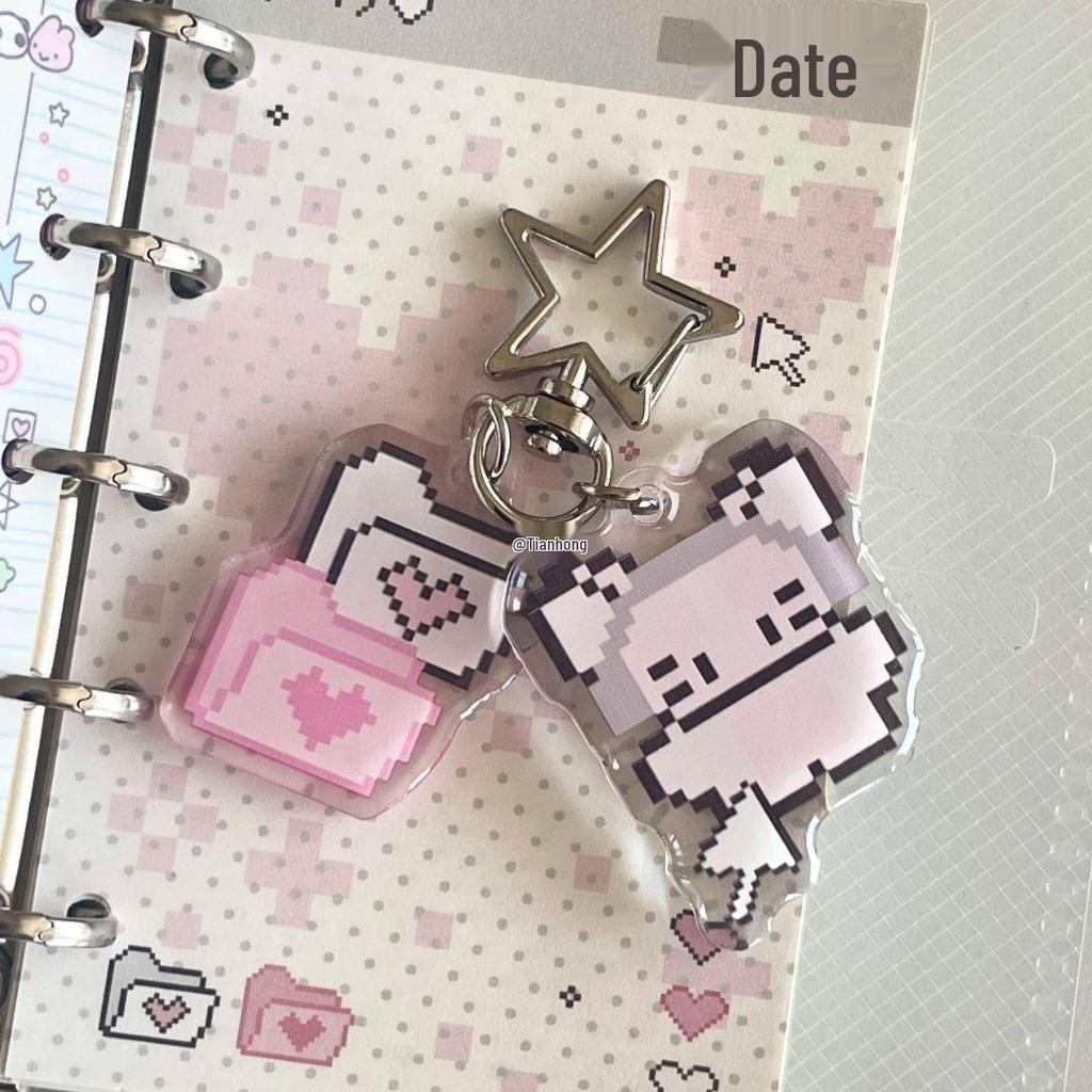 Pixel Cute Rabbit & Cat Clover Pendant Keychain - Creative Backpack Accessory Gift for Bestie