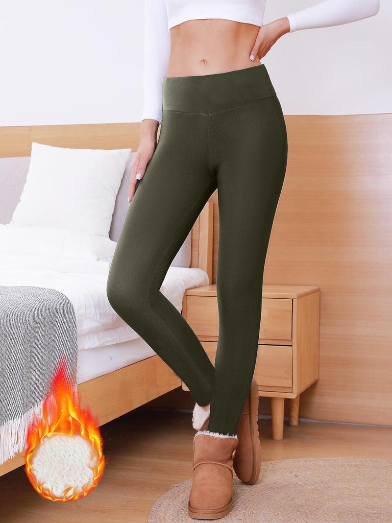 Women's Plus Size Lambswool Leggings - High Waist, Velvet-Lined, Abdomen Control, Warm for Autumn/Winter.