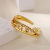 Unique Double Band & Crystal Design Rings For Women Gold Color Stainless Steel Zircon Adjustable Ring Wedding Christmas Jewelry