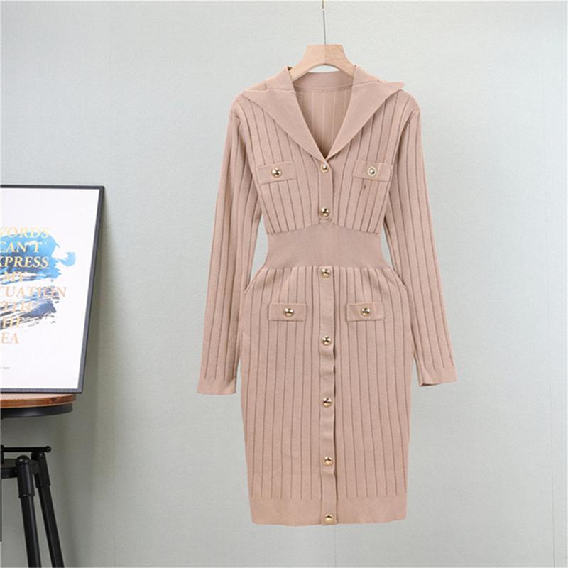 

Spring and Autumn Temperament Collar Solid Color Medium length Dress for Women, High End Dress One Size хакі