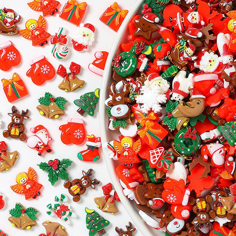 10/30Pcs Cute Christmas Flat Back Resin Cabochons Eco-Friendly Material for DIY Anklet Making Craft Hobby Supplies