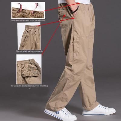 Pantalon de travail décontracté délavé à poches multiples pour hommes, grande taille - Coton, taille élastique, coupe décontractée