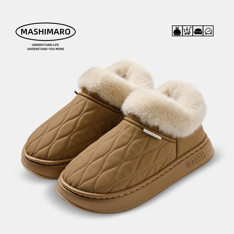 Bag heel cotton slippers Cixi women wear thickened plush indoor home waterproof and warm cotton drag men in winter