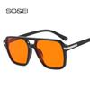 SO&EI Retro Double Bridges Square Sunglasses Women Clear Ocean Gradient Mirror Lens Shades UV400 Men Trending Sun Glasses
