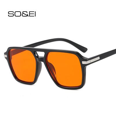 SO&EI Retro Doppelte Stege Quadratische Sonnenbrille Damen Klar Ozean Farbverlauf Spiegelglas Tönung UV400 Herren Trendige Sonnenbrillen