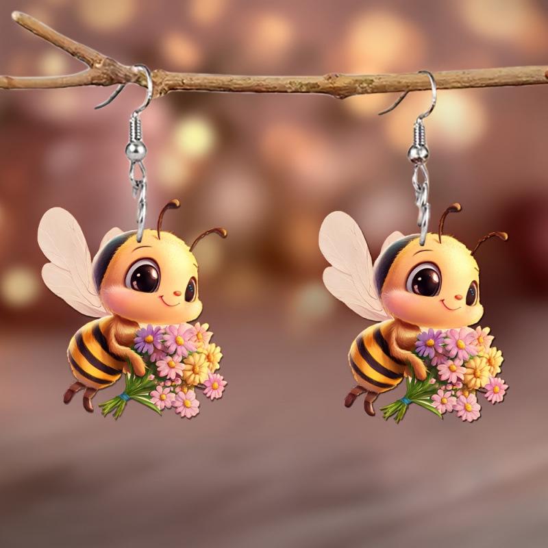 Sunflower & Bee Acrylic Animal Earrings