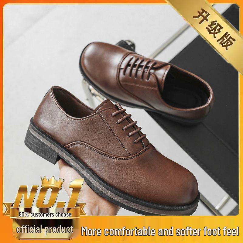 

Men s Black Genuine Leather Derby Shoes - High-End, Round Toe, Formal/Casual, French/Japanese-Inspired. Size 42