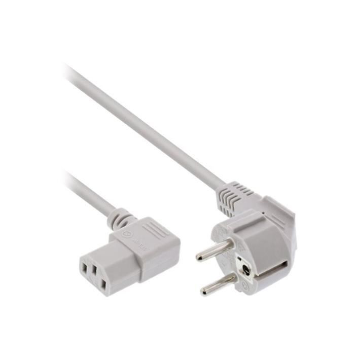 Câble D'alimentation - InLine - CEE 7/7 (M) Incliné - IEC 60320 C13 Incliné - 50 Cm - Gris