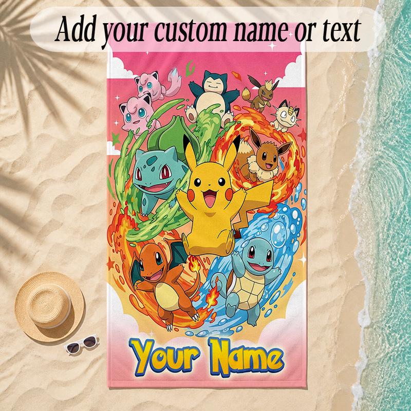 Beach TowelPokémon Custom Name Text Personalized Soft Towel for Beach Pool Indoor Home Decor Gift