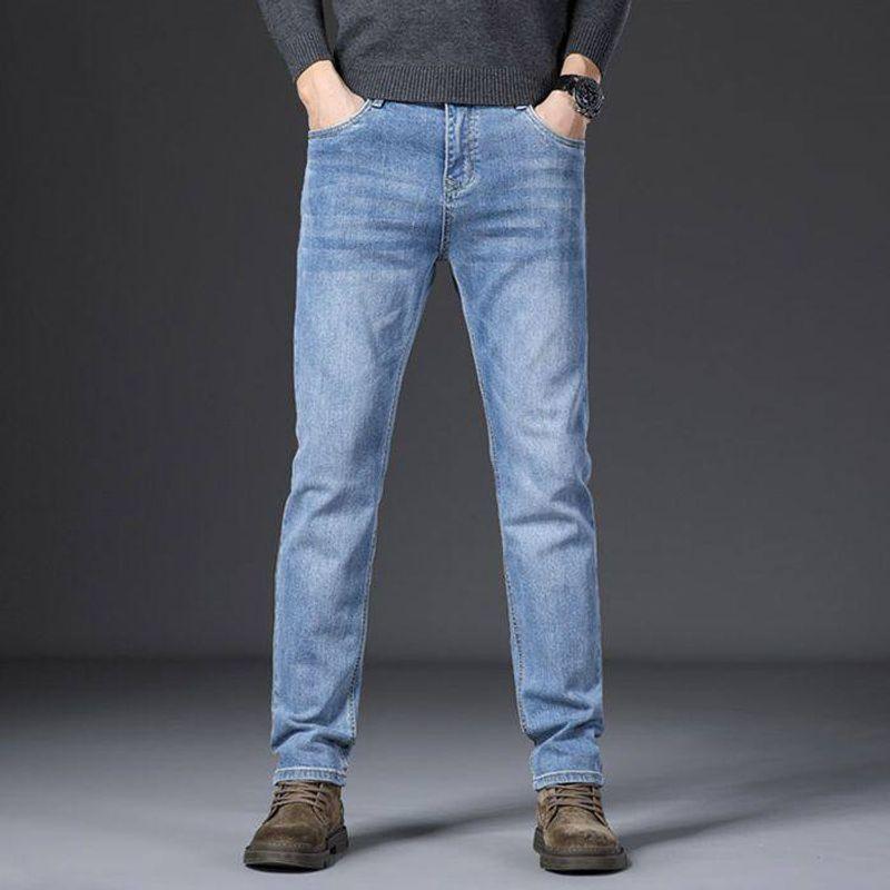 Foreign Trade Surplus Spring and Autumn New Style Gray Retro Jeans for Men, Heavyweight Straight Loose Fit, Stretchy, Cool Casual Long Pants