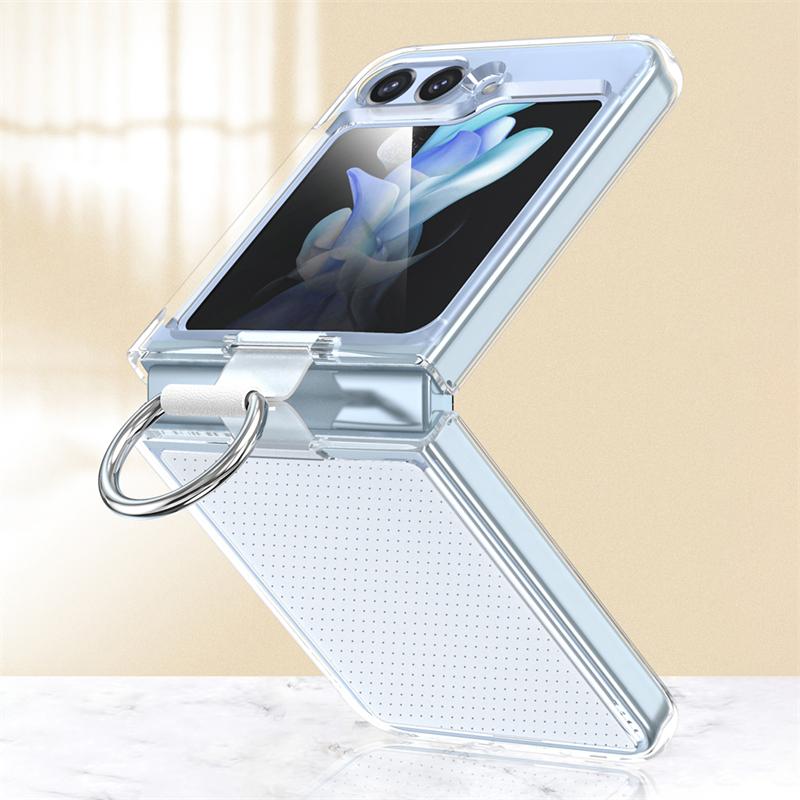 Solid Color Folding With Finger Ring Buckle Case For Samsung Z Flip 6 5 Zflip 5 Z Flip4 Z Flip 3 5G Shockproof Matte Clear Cover